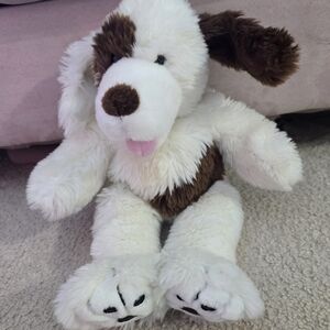 Vintage Build a Bear Puppy Plush White Spotted Brown Ear Stuffed Animal Toy 17"